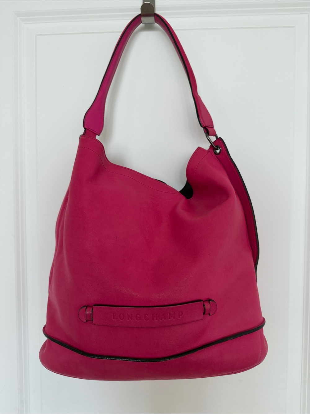 Longchamp Fuchsia Leather Hobo Bag